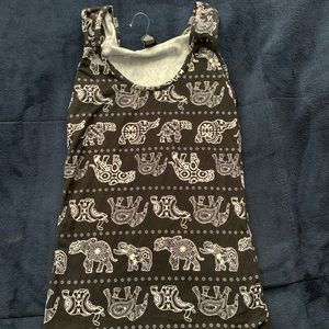 Black tank top with elephant pattern